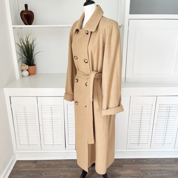 Vintage Fleurette of California Camel Hair Wool Double Breasted Trench Coat Sz L - Picture 3 of 9